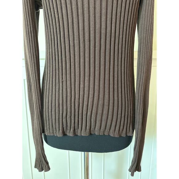 Tory Burch Button Front Cardigan Sweater Brown Blue Trim Goldtone Buttons Sz L - Picture 8 of 12